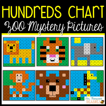 Preview of Zoo Animals Math Hundreds Chart Mystery Pictures