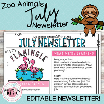 Preview of Zoo Animals July Newsletter Template *Editable