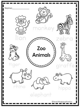 Zoo Animals Kindergarten Math and Literacy Worksheets by teachhappyphonics