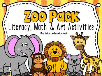 Preview of Zoo animals theme pack- literacy & math worksheets and centers for kindergarten