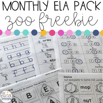 Preview of Zoo Animals Language Arts Printables for Special Education FREEBIE