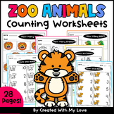 Zoo Animals Math Count Cut & Paste Worksheets, Kindergarte