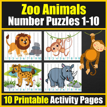 Zoo Animals Math Number Order Puzzles for Preschoolers & Kindergarten