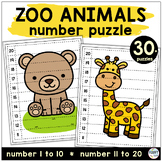 Zoo Animals Math Number Puzzles 1-20 end of year activities