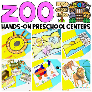 Preview of Zoo Animals Math and Literacy Centers Preschool Activities