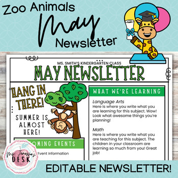 Preview of Zoo Animals May Newsletter Template *Editable