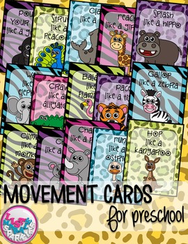 Preview of Zoo Animals Movement Cards for Brain Break Transition Activity