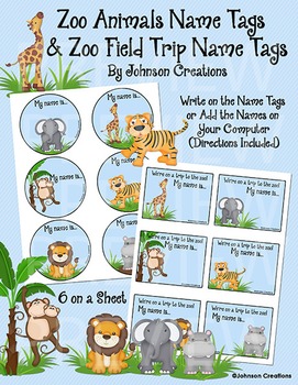Zoo Animals Name Tags & Zoo Field Trip Name Tags by Johnson Creations