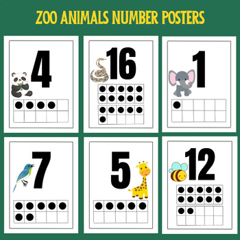 Preview of Zoo Animals Number Posters 0-20 with Ten Frame Counting Classroom Decor