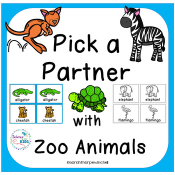 Preview of Zoo Animals Partner Pairing Cards Pick a Partner a Partner Cards 1st 2nd Grade