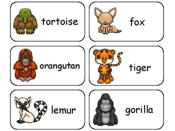 Zoo Animals Flash Cards Preschool Picture and Word Flash Cards for children. 