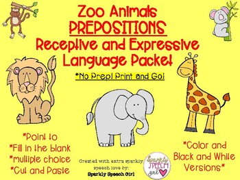 Preview of Zoo Animals Prepositions and Spatial Concepts Print and Go Packet