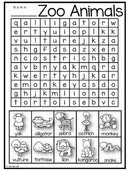 Zoo Animals Puzzles Word Search Crossword by Little Ones And Me | TpT