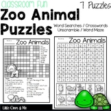 Zoo Animals Puzzles Word Search Crossword