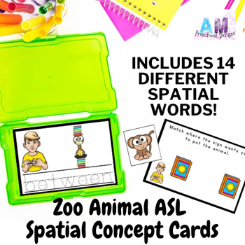 Preview of Zoo Animals Spatial Concepts Preposition Worksheets - ASL Vocab Cards