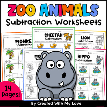 Preview of Zoo Animals Subtraction Within 10 Worksheets Kindergarten Back To School Reviews