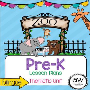 Preview of Zoo Animals Thematic Unit & Lesson Plans for Pre-K, Spanish Bilingual