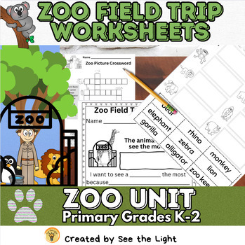 Preview of Zoo Animals Themed Worksheets for Zoo Field Trip or Unit for First Grade K-2