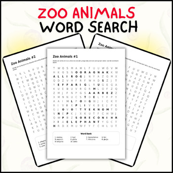 Preview of Zoo Animals Word Search | Learn About Zoo Animals While Having Fun