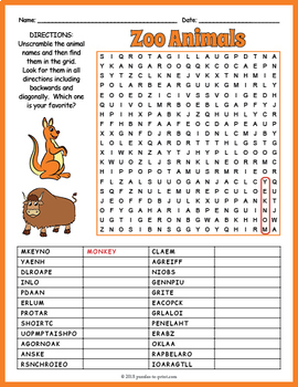 esl zoo animals word search scramble puzzle worksheet activity