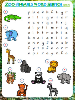 zoo animals word search worksheets freebie by prestige english