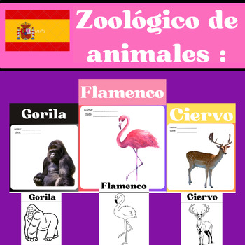 Preview of Zoo Animals ;  Worksheets and Flash cards in Español :