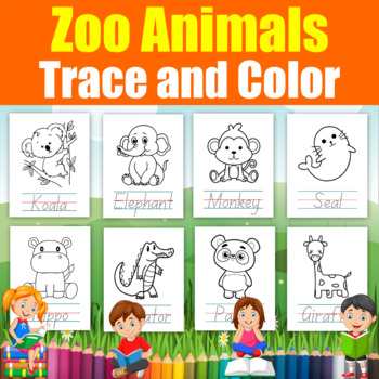 Zoo Animals Worksheets for kids Prek & K to color Animals and trace Words