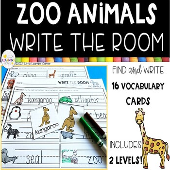 Preview of Zoo Animals Write the Room | Sensory Bin Activity