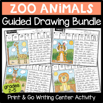 Preview of Zoo Animals Writing Center BUNDLE grades 2-5 | Directed Drawing | Zoo Field Trip