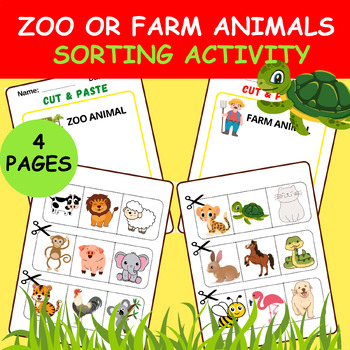 Zoo Animals or Farm animals Sorting activity | Cutting Skills | Fine Motor