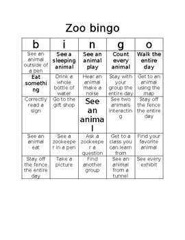 Gaia zoo bingo Card