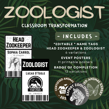 Preview of Zoo Classroom Transformation: Editable Name Tags, Posters & Completion Badges