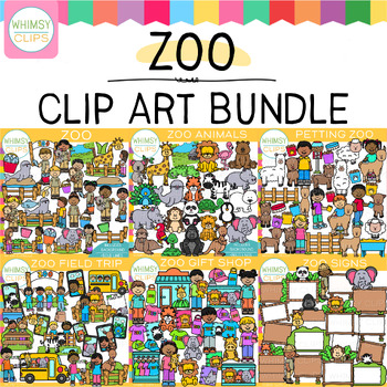 Preview of Kids and Animals Zoo Theme Clip Art Bundle