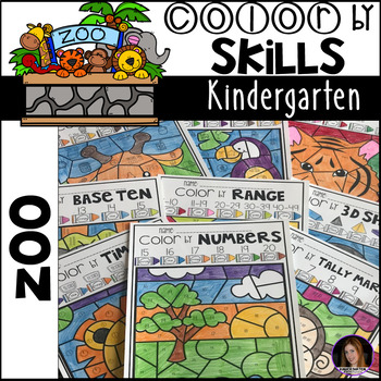 Preview of Zoo Color by Code Math and Literacy Skills for Kindergarten | Zoo Activities