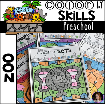 Preview of Color by Code Zoo Math and Literacy Printables Preschool | Zoo Activities