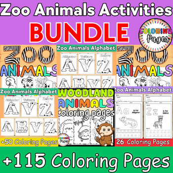 Preview of Zoo Coloring Pages Activities -  Woodland Forest Animals Coloring Sheets Bundle