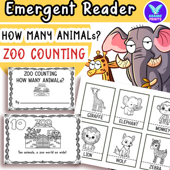 Preview of Zoo Counting 0-10 How Many Animals? Math Emergent Reader Kindergarten NO PREP