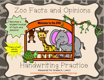 Preview of Zoo Facts and Opinions Handwriting Practice