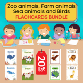 Zoo, Farm, Sea and Bird animals in french bundle flashcards. Printable posters