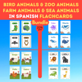 Zoo, Farm, Sea and Bird animals in spanish bundle flashcards. Printable posters