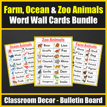 Preview of Zoo, Farm and Ocean Animals : Ward wall Vocabulary Cards  - bulletin board