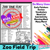 Zoo Field Trip Activity : Zoo Animals Word Search : Early 