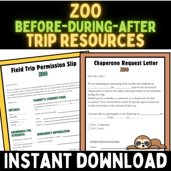 Preview of Zoo Field Trip Forms : Permission slip, Chaperone letters, Planner, & MORE