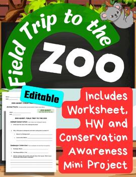 Preview of Zoo Field Trip Observation Facts Habitat Endangered Animals Worksheet HW Project