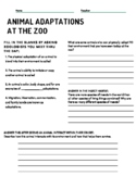 Zoo Field Trip Student Work Form