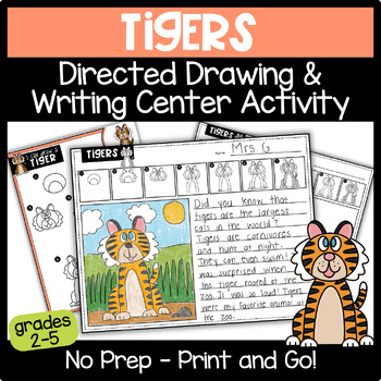 Preview of Zoo Field Trip Writing Activity 2nd-5th | Tiger Directed Drawing | Zoo Animals