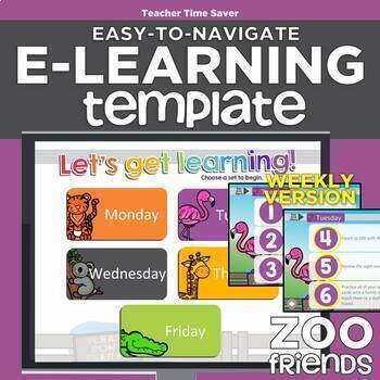 Preview of Zoo Friends WEEKLY Easy-to-Navigate eLearning Template
