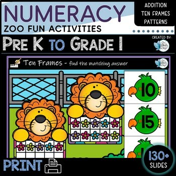 Preview of Zoo Fun Numeracy Activities PreK to Grade 1