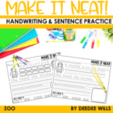 Zoo Handwriting Practice Themed Handwriting and Sentences
