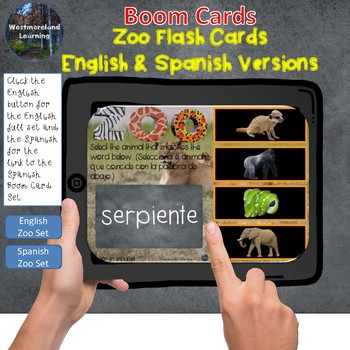 Preview of Zoo Interactive Flash Cards Boom Card Set English & Spanish